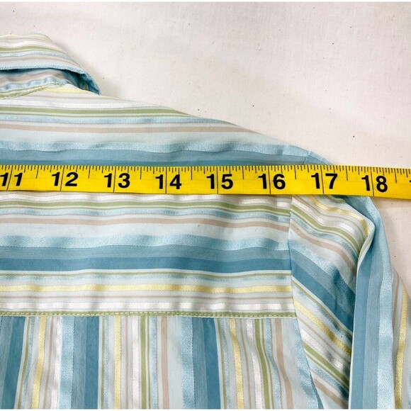 DressBarn Vintage Top Satin Metallic Stripe Turquoise XL Women Y2K Fairy Cottage - Picture 9 of 10